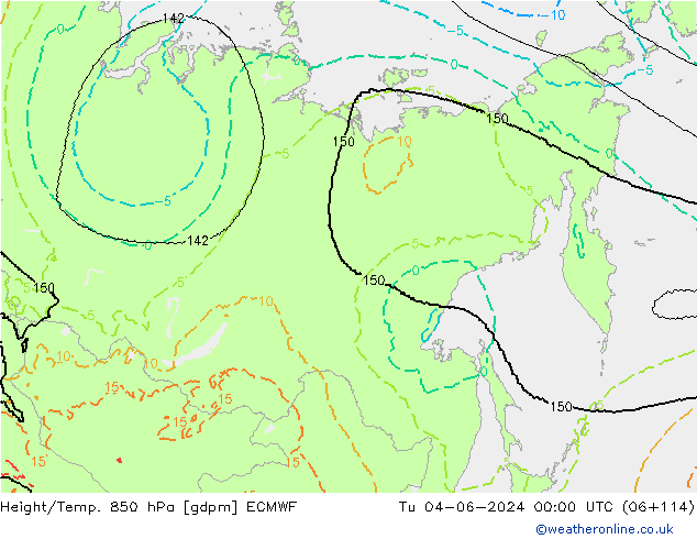 Height/Temp. 850 hPa ECMWF Út 04.06.2024 00 UTC