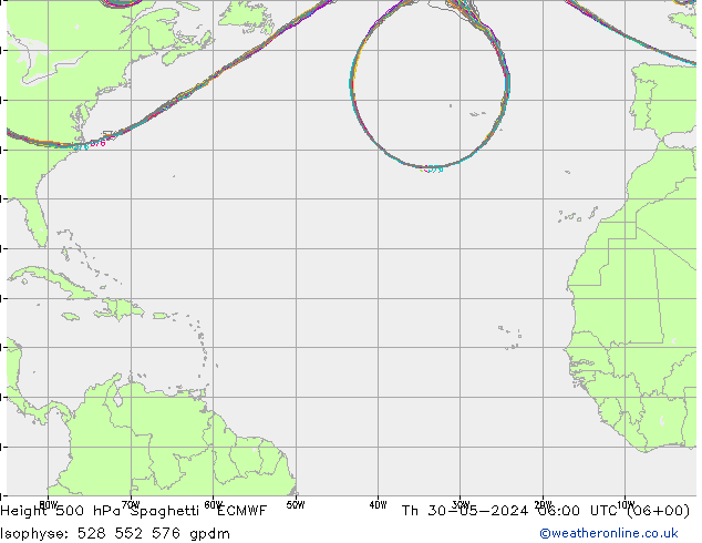 Hoogte 500 hPa Spaghetti ECMWF do 30.05.2024 06 UTC