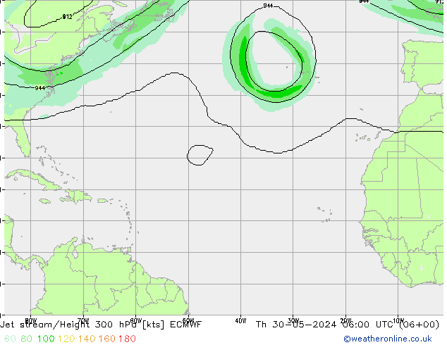 Jet stream ECMWF Qui 30.05.2024 06 UTC