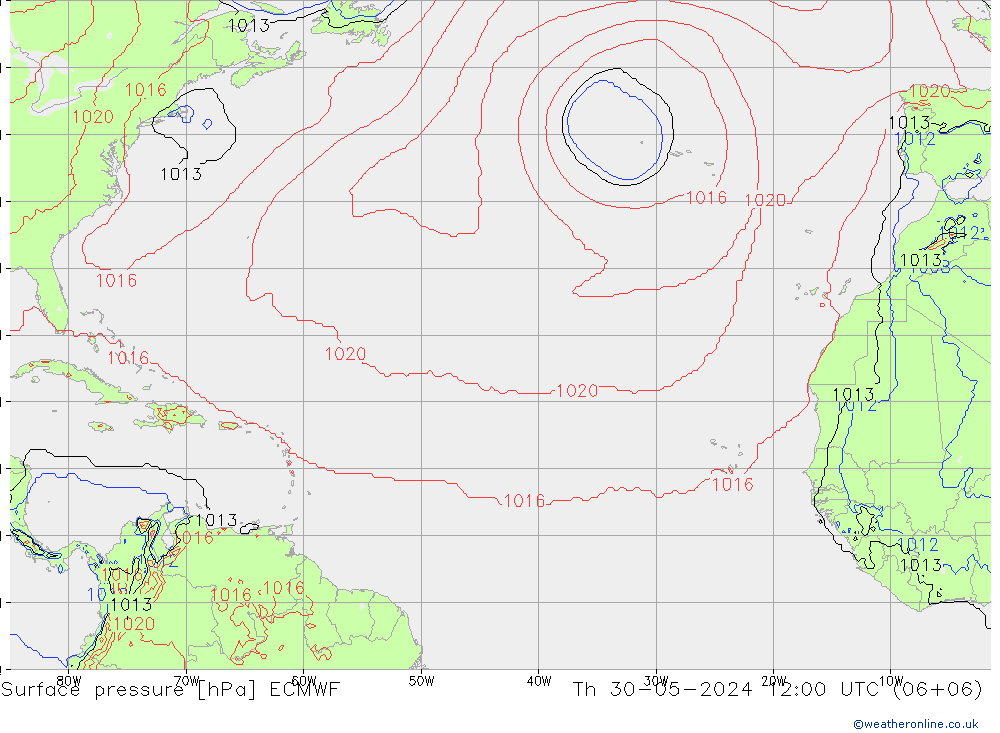 Presión superficial ECMWF jue 30.05.2024 12 UTC