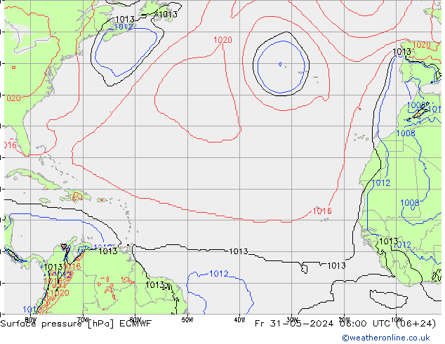 Surface pressure ECMWF Fr 31.05.2024 06 UTC