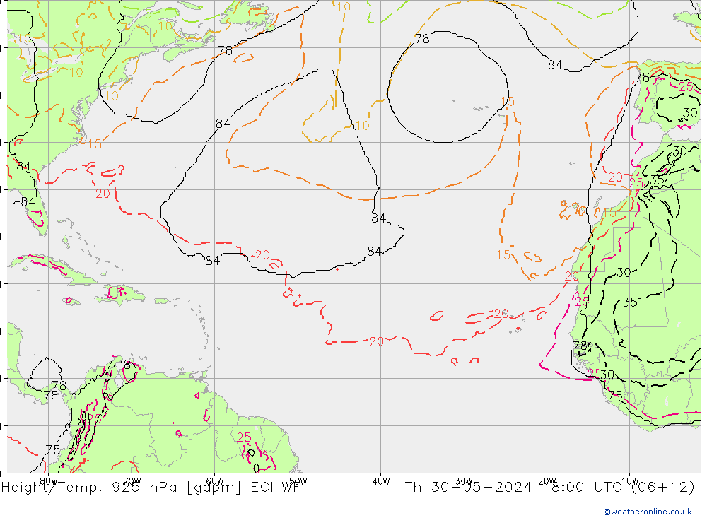 Height/Temp. 925 hPa ECMWF czw. 30.05.2024 18 UTC