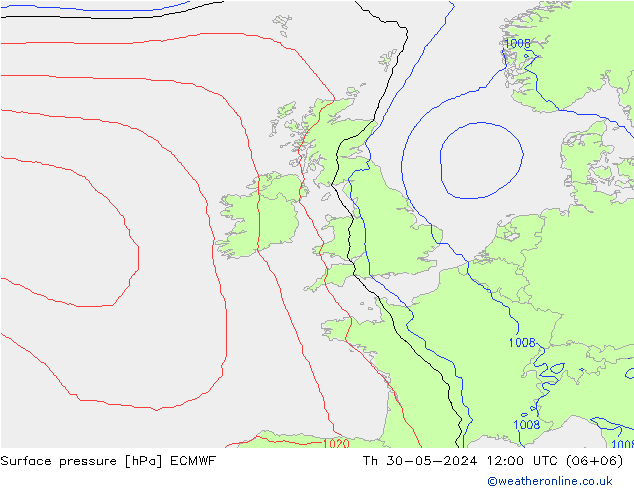 Pressione al suolo ECMWF gio 30.05.2024 12 UTC