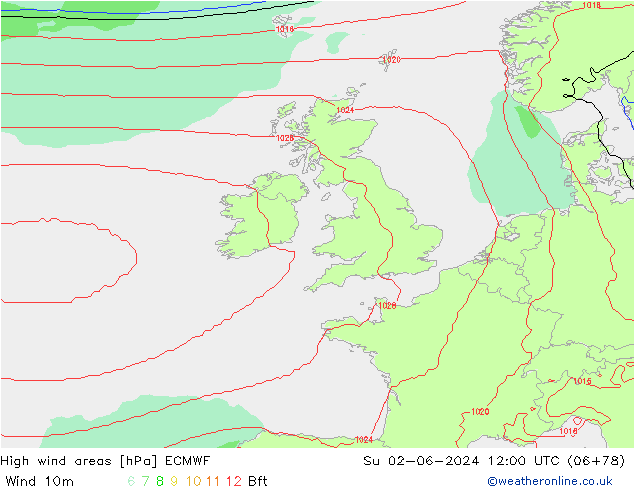 High wind areas ECMWF Su 02.06.2024 12 UTC