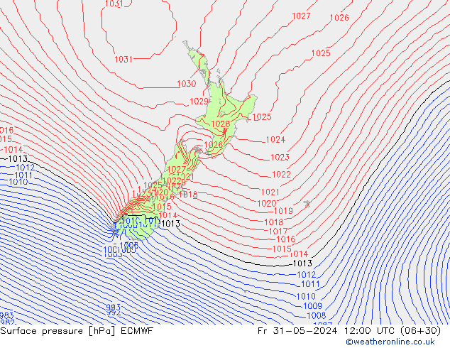 Luchtdruk (Grond) ECMWF vr 31.05.2024 12 UTC