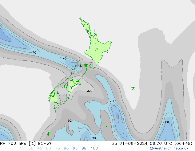 RH 700 hPa ECMWF so. 01.06.2024 06 UTC