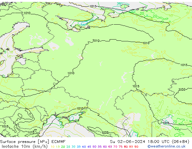 Isotachs (kph) ECMWF  02.06.2024 18 UTC