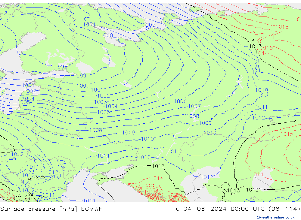 Atmosférický tlak ECMWF Út 04.06.2024 00 UTC