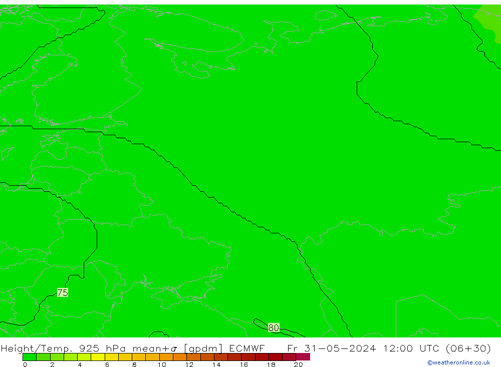 Height/Temp. 925 hPa ECMWF Fr 31.05.2024 12 UTC