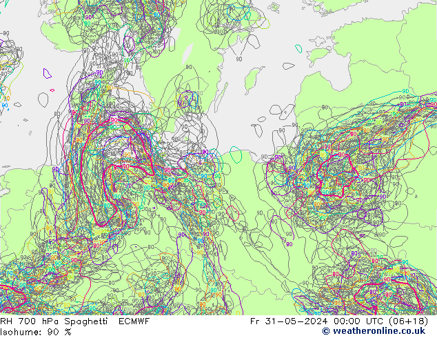 RH 700 hPa Spaghetti ECMWF Fr 31.05.2024 00 UTC