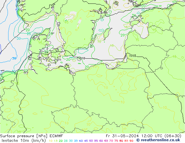 Isotachs (kph) ECMWF Fr 31.05.2024 12 UTC