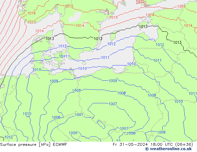 Presión superficial ECMWF vie 31.05.2024 18 UTC