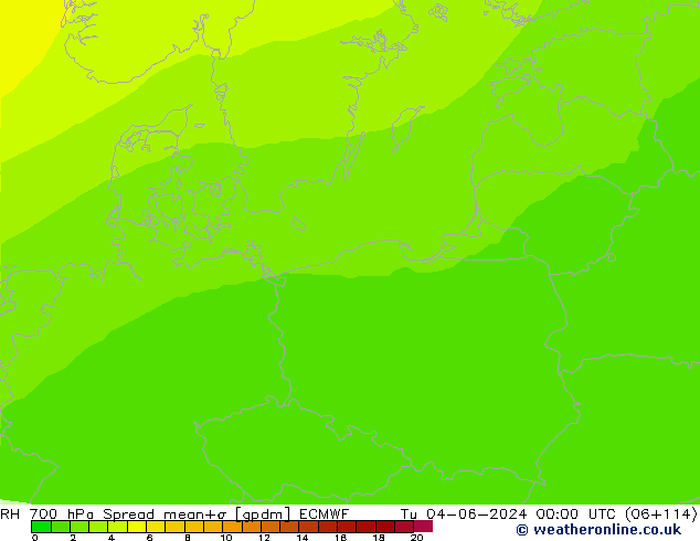 700 hPa Nispi Nem Spread ECMWF Sa 04.06.2024 00 UTC