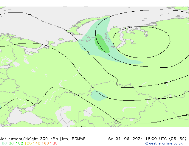 Jet stream/Height 300 hPa ECMWF Sa 01.06.2024 18 UTC