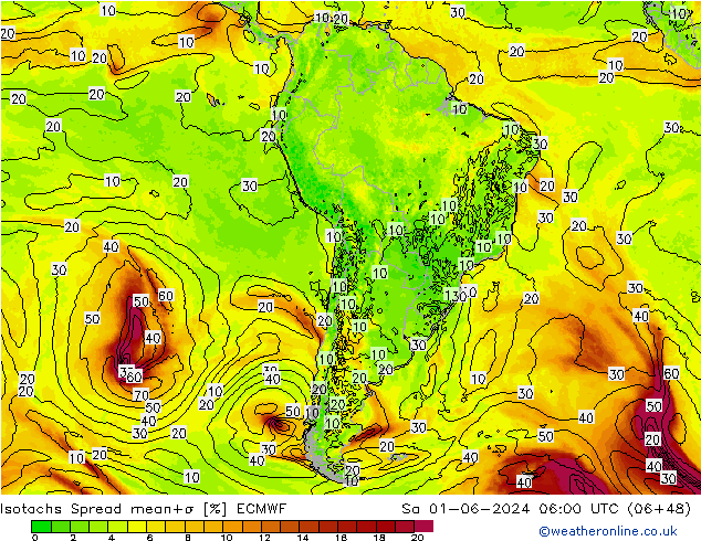 Isotachs Spread ECMWF Sa 01.06.2024 06 UTC