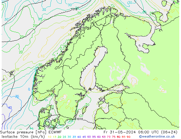 10米等风速线 (kph) ECMWF 星期五 31.05.2024 06 UTC