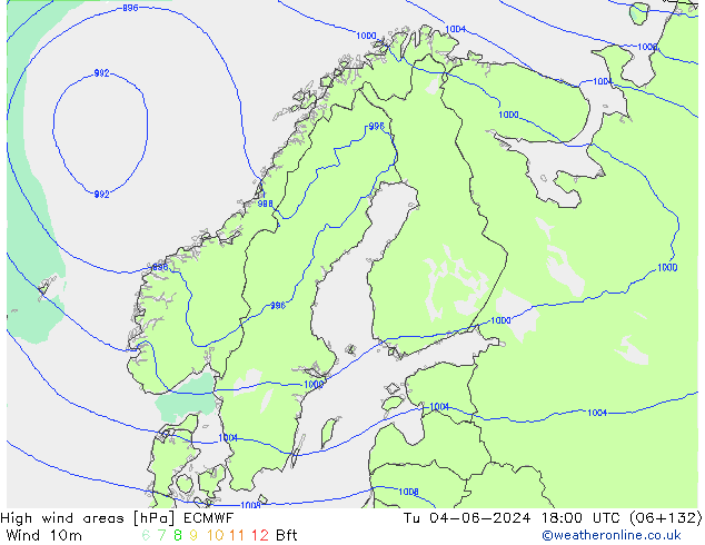 High wind areas ECMWF mar 04.06.2024 18 UTC