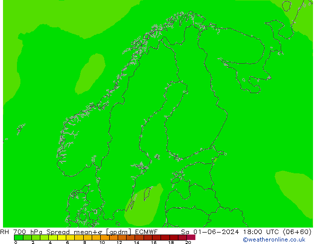 RH 700 hPa Spread ECMWF Sa 01.06.2024 18 UTC