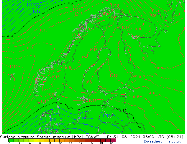 Bodendruck Spread ECMWF Fr 31.05.2024 06 UTC