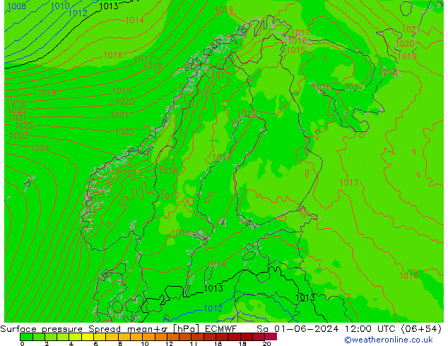 pressão do solo Spread ECMWF Sáb 01.06.2024 12 UTC