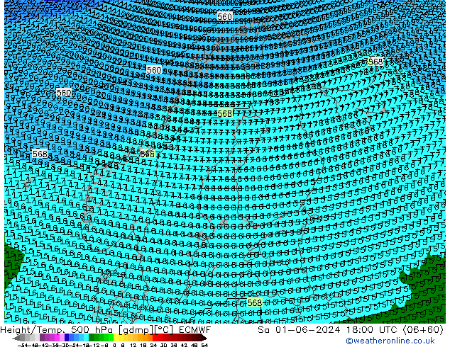 Height/Temp. 500 hPa ECMWF sab 01.06.2024 18 UTC