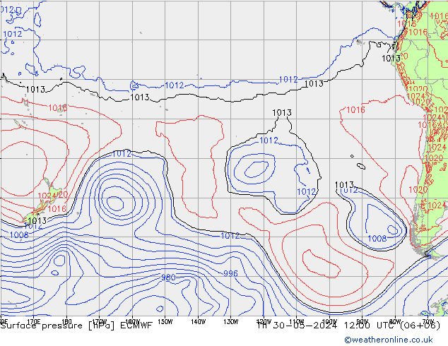 Atmosférický tlak ECMWF Čt 30.05.2024 12 UTC