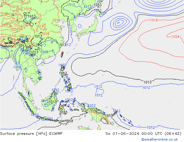 Pressione al suolo ECMWF sab 01.06.2024 00 UTC