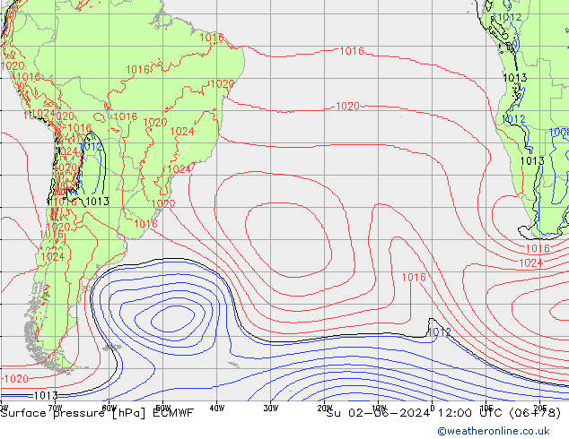 pression de l'air ECMWF dim 02.06.2024 12 UTC