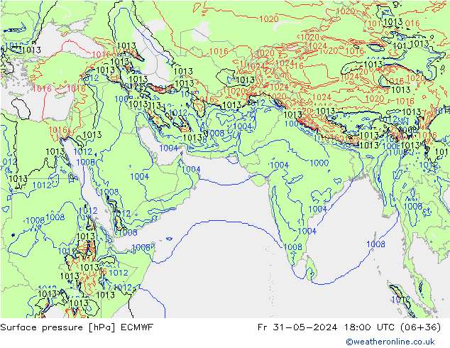 Presión superficial ECMWF vie 31.05.2024 18 UTC