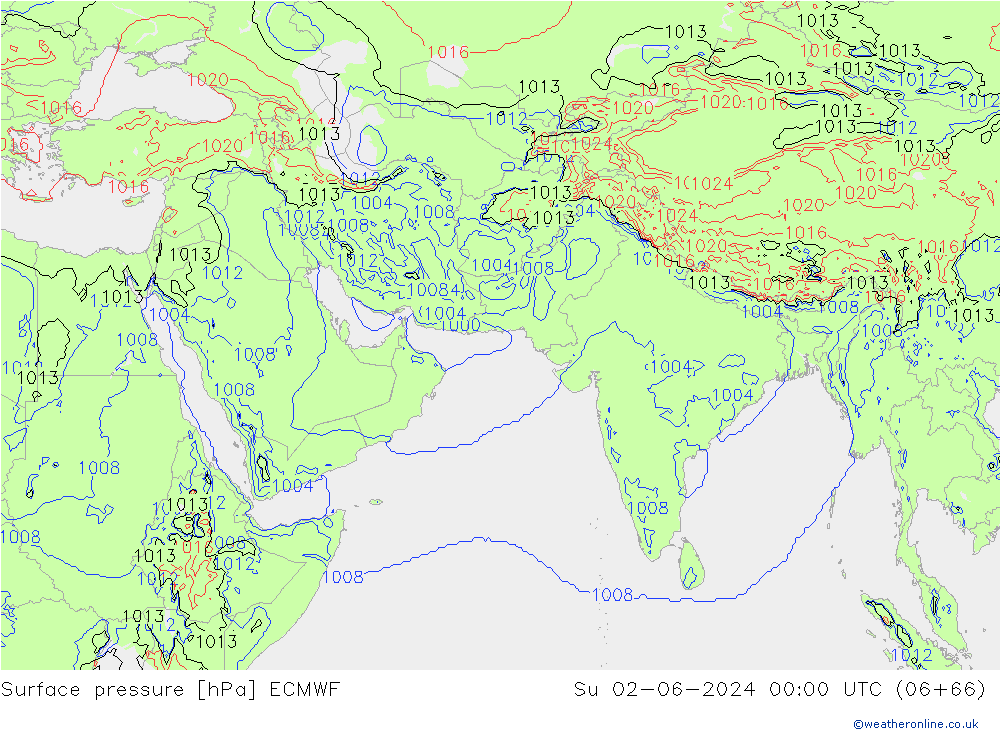 Surface pressure ECMWF Su 02.06.2024 00 UTC