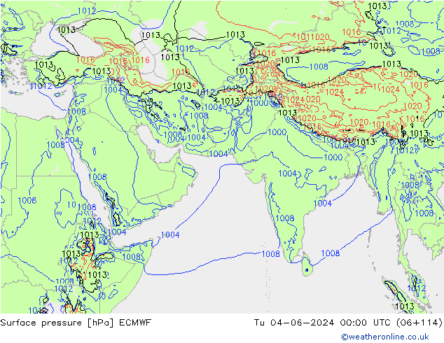 Surface pressure ECMWF Tu 04.06.2024 00 UTC