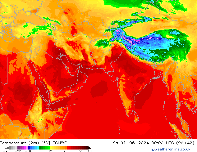 Temperatuurkaart (2m) ECMWF za 01.06.2024 00 UTC