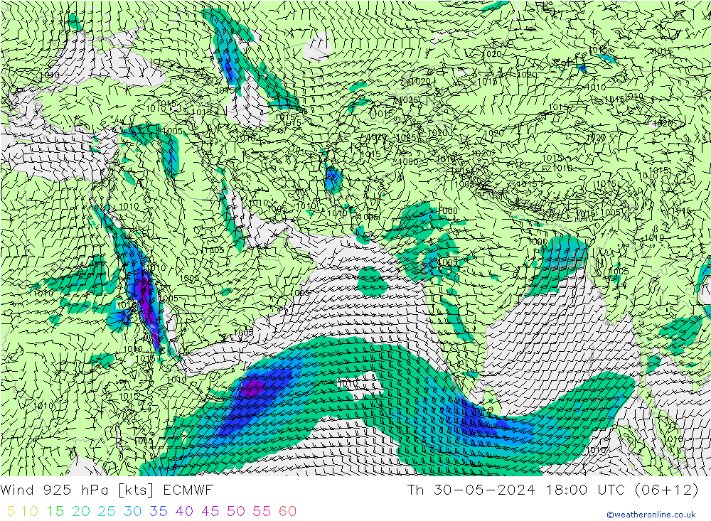 风 925 hPa ECMWF 星期四 30.05.2024 18 UTC
