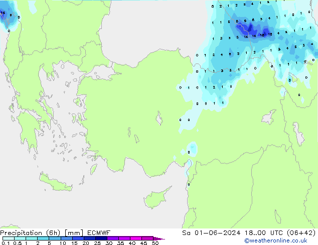 Precipitation (6h) ECMWF Sa 01.06.2024 00 UTC