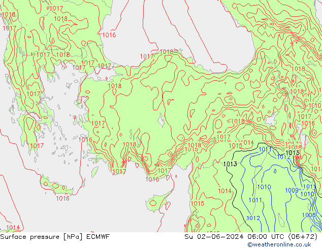 Presión superficial ECMWF dom 02.06.2024 06 UTC