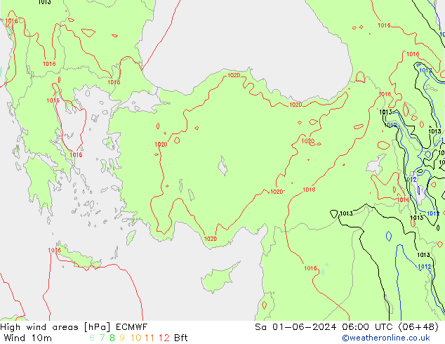 Izotacha ECMWF so. 01.06.2024 06 UTC