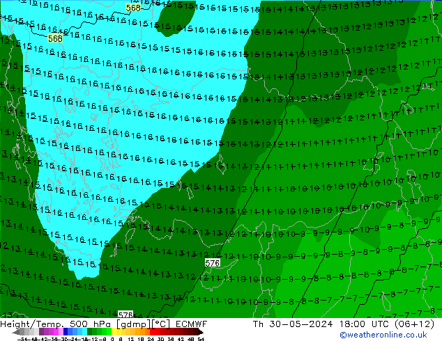 Height/Temp. 500 hPa ECMWF Th 30.05.2024 18 UTC