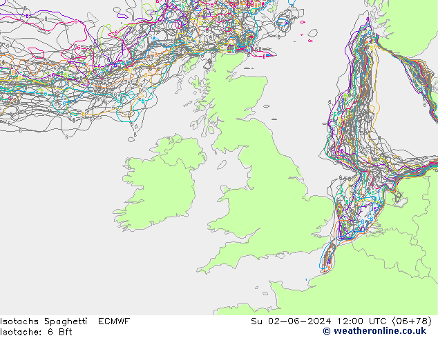 Eşrüzgar Hızları Spaghetti ECMWF Paz 02.06.2024 12 UTC