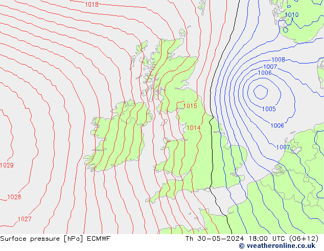 Pressione al suolo ECMWF gio 30.05.2024 18 UTC