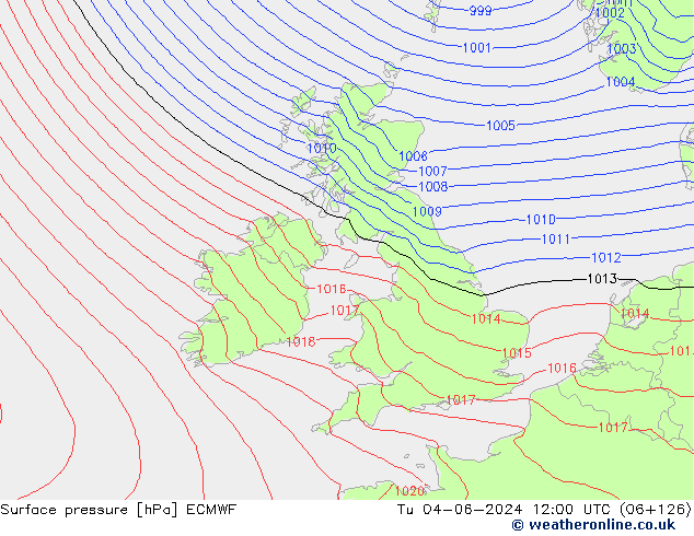 Surface pressure ECMWF Tu 04.06.2024 12 UTC