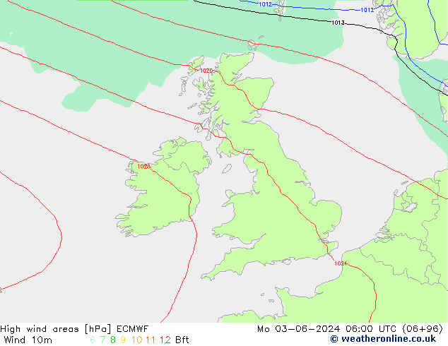 High wind areas ECMWF lun 03.06.2024 06 UTC