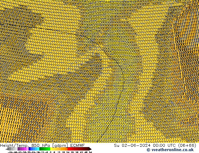 Hoogte/Temp. 850 hPa ECMWF zo 02.06.2024 00 UTC