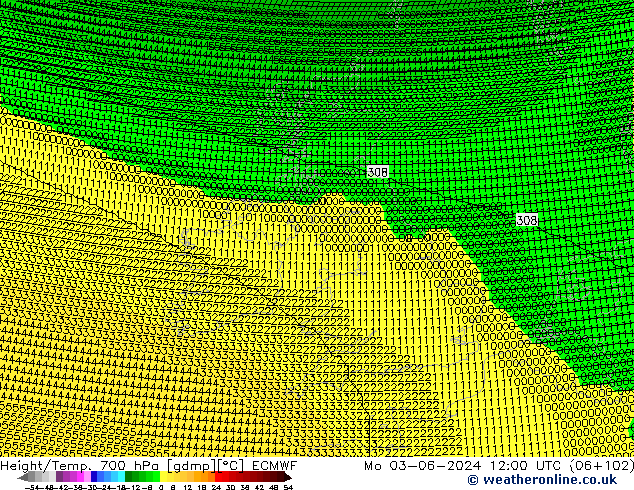 Height/Temp. 700 hPa ECMWF  03.06.2024 12 UTC