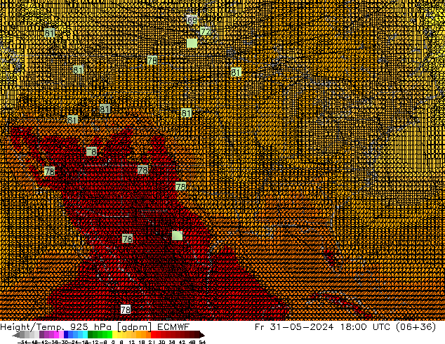 Height/Temp. 925 hPa ECMWF Fr 31.05.2024 18 UTC