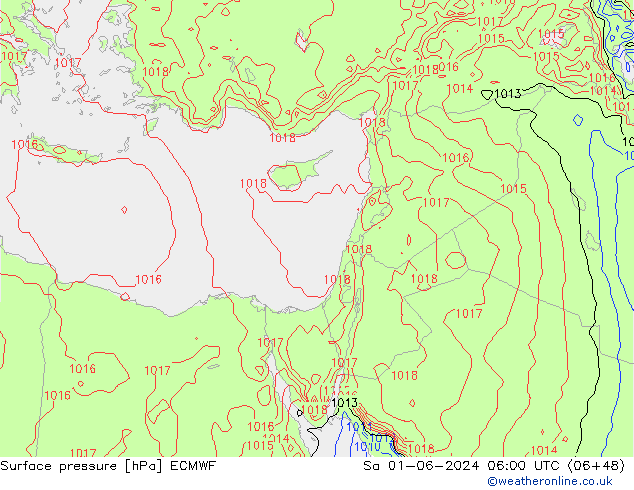 pressão do solo ECMWF Sáb 01.06.2024 06 UTC