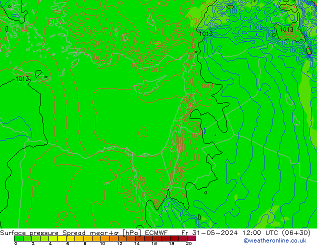 Atmosférický tlak Spread ECMWF Pá 31.05.2024 12 UTC