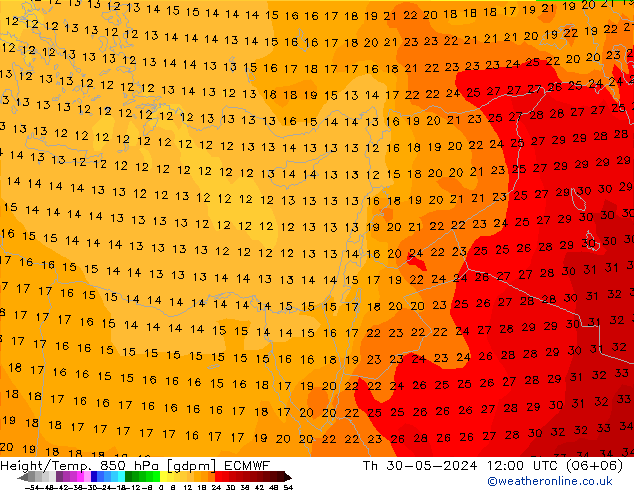 Height/Temp. 850 hPa ECMWF Th 30.05.2024 12 UTC