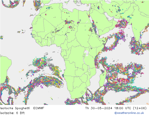 Isotachs Spaghetti ECMWF Th 30.05.2024 18 UTC