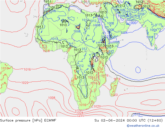 Surface pressure ECMWF Su 02.06.2024 00 UTC