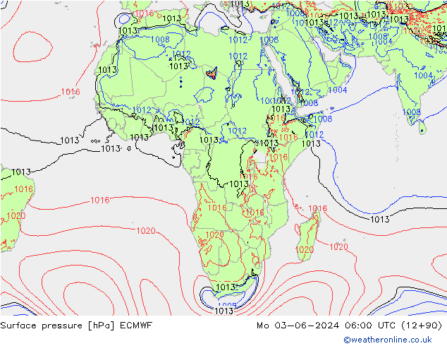 Surface pressure ECMWF Mo 03.06.2024 06 UTC